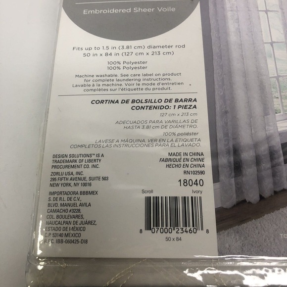 Design Solutions Scroll Light Filtering Curtain Panel Semi Sheer 84" 1 Panel - Picture 7 of 9